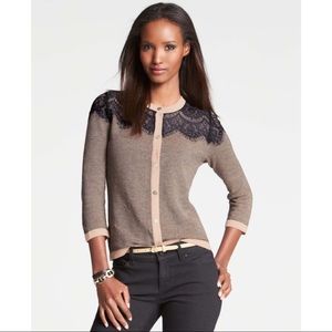 Ann Taylor • black lace striped cardigan